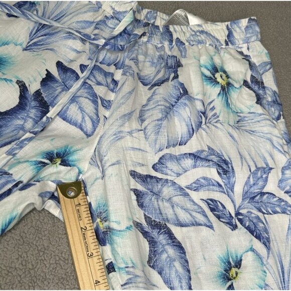 Tommy Bahama Pants Womens Small Blue Floral Linen Pull On Lightweight Tropical - Picture 8 of 10